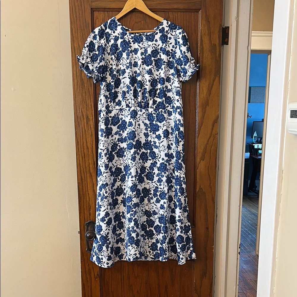 Talbots Satin Midi Dress Blushing Roses